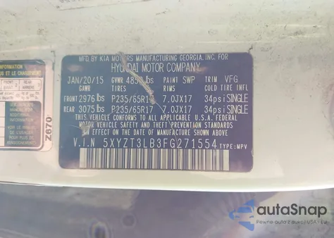 2015 Hyundai Santa Fe Sport 2.4L из США, поврежденный, VIN 5XYZT3LB3FG271554